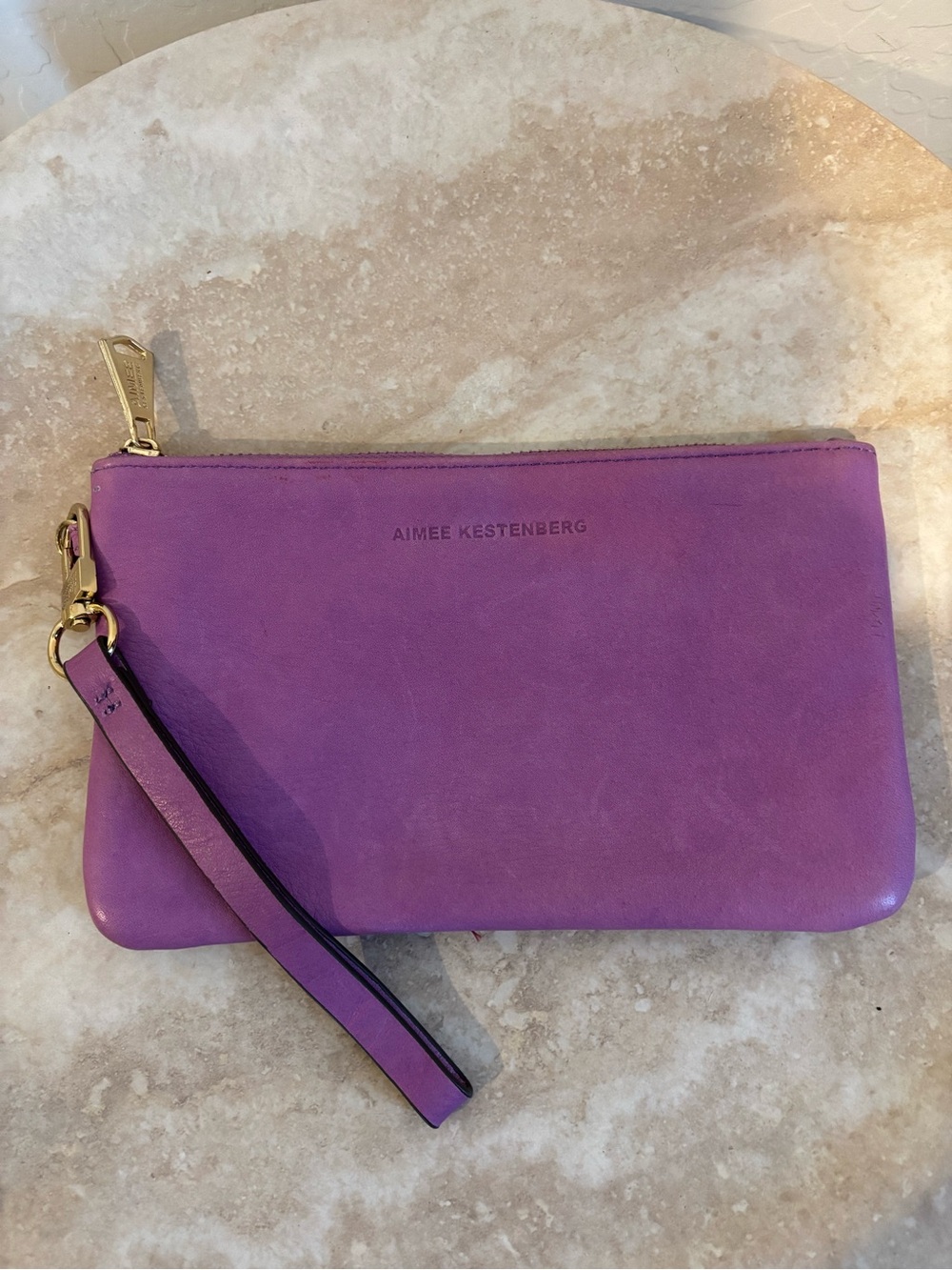 Aimee Kestenberg Violet Leather Wristlet with Gold Hardware